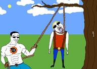 2soyjaks arm boot buff clothes crying duke_nukem fingerless_glove full_body glasses glove grass hand hanging holding_object holding_rope jeans lynching moustache radioactive rope serious_sam smile smug soyjak sunglasses tank_top tree tshirt variant:bernd variant:chudjak video_game yellow_hair yellow_teeth // 2100x1500 // 247.5KB