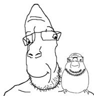 2soyjaks beard closed_mouth friendship glasses looking_at_each_other series:trios_&_duos smile stubble variant:budgiejak variant:parrotjak // 584x595 // 17.2KB