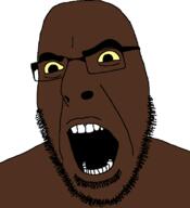 angry black_skin glasses open_mouth soyjak stubble variant:cobson yellow_sclera // 721x789 // 11.4KB
