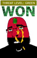 ahegao angola country emerald flag flag:angola gear gem glasses green green_eyes hair looking_up machete open_mouth schlog_color_event soyjak soyjak_blog star_(symbol) stubble teeth text threat_level_green variant:cobson won // 721x1115 // 148.2KB