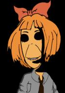 biting_lip black_background bowtie mymy_(ongezellig) ongezellig orange_hair orange_skin shadow smile subvariant:hornyson variant:cobson // 1061x1520 // 61.3KB