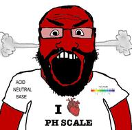 acid angry arm base beard clothes fume glasses heart i_love neutral open_mouth ph_scale red science soyjak subvariant:science_lover text tshirt variant:markiplier_soyjak // 801x789 // 145.1KB