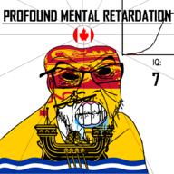 angry bald black_eyes black_hole black_sclera canada clenched_teeth closed_mouth country cracked_teeth drool ear flag flag:canada flag:new_brunswick glasses iq iq_bell_curve mustache new_brunswick nightmare_fuel no_pupils profound_mental_retardation retard soyjak stubble text variant:feraljak wrinkles // 1024x1024 // 214.6KB