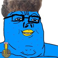 acne badge beak blue_skin closed_mouth faggot glasses series:x_inmigrants smile soyjak soyjak_party squinting twitter variant:tony_soprano_soyjak x xitter zoomer zoomer_hair // 600x600 // 157.6KB