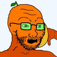 banana froot froot_(user) glasses holding_banana orange_skin stem stubble sweating transparent_background variant:soyak worried // 800x798 // 44.0KB