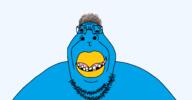 beak beard big_lips bird blue_skin froot glasses looking_at_you series:x_inmigrants smirk soyjak variant:hippojak zoomer_hair // 2326x1211 // 137.3KB