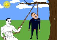 3soyjaks blood bloodshot_eyes brown_hair chud closed_mouth cloud dead drawn_background elon_musk glasses hair hanging holding_object holding_rope lynching mustache neovagina noose open_mouth rope smile sonnenrad soyjak stubble subvariant:wholesome_soyjak suicide sun tongue tree twitter variant:bernd variant:chudjak variant:gapejak white_skin yellow_teeth // 2100x1500 // 319.2KB