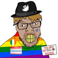 aids angry atheism bigsneedson_(faggot) brown_hair brown_skin clothes cross_eyed faggot fedora flag:ireland flag:lgbt_pride_flag glasses hair hat hello_my_name_is_(sticker) ireland mick pozzed ratheism sneedson stubble variant:feraljak // 1000x1000 // 203.4KB