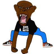 animated arm black_lives_matter black_skin clothes ear glasses hand monkey open_mouth soyjak text tongue variant:monkeyjak // 570x537 // 125.1KB