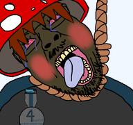 ack bloodshot_eyes blush brown_hair brown_skin crying hanging nigger nose open_mouth rope shroom soyjak soyjak_forum stubble tear tongue variant:bernd white_skin yellow_teeth // 768x719 // 172.7KB