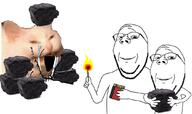 3soyjaks animal animal_abuse arm bant_(4chan) bloodshot_eyes box cat coal crying fire glasses hand holding_coal holding_object kot large match open_mouth smile soyjak stretched_mouth stubble subvariant:wholesome_soyjak variant:gapejak variant:soyak // 1079x643 // 108.5KB