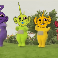 4soyjaks animated baby bloodshot_eyes cbeebies deformed dipsy ear green green_skin grin happy irl laa_laa pacifier po purple purple_skin red red_skin smile soyjak stubble subvariant:nathaniel teletubbies tinky_winky variant:gapejak yellow yellow_skin // 600x338 // 1.8MB