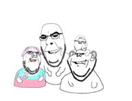 4soyjaks 7quid badge closed_mouth ear friday_night_funkin' full_body glasses grin hair mustache purple_hair soyjak stubble tranny variant:cobson variant:gapejak variant:impish_soyak_ears variant:smugjak video_game // 1814x1391 // 343.3KB