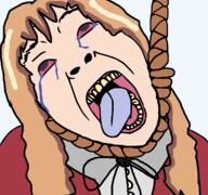 anime anime_female bloodshot_eyes brown_hair crying dead hair hanging long_hair open_mouth rope school_uniform soyjak suicide taiga_aisaka tongue toradora tranny variant:bernd white_skin yellow_hair yellow_teeth // 1677x1569 // 179.9KB