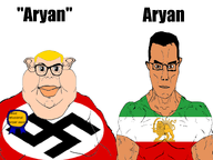 aryan aryan_chad award black_hair blond brown_eyes ear fat flag:iran flag:nazi_germany glasses iran larp lion_and_sun mouth_closed muscles nazism obese pahlavi persian subvariant:branigger subvariant:muscular_chud swastika tan_skin variant:brandon variant:chudjak white_background white_skin // 800x600 // 135.3KB