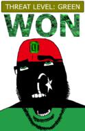 ahegao country crescent emerald flag flag:libya gem glasses green green_eyes hair libya looking_up open_mouth schlog_color_event soyjak soyjak_blog star_(symbol) star_and_crescent stubble teeth text threat_level_green variant:cobson won // 721x1115 // 142.1KB