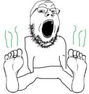 arm foot foot_fetish full_body glasses leg open_mouth soyjak stinky stubble variant:gapejak // 512x539 // 97.6KB