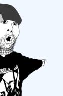 arm clothes hand hat open_mouth pointing soyjak stubble variant:unknown // 1533x2323 // 564.8KB