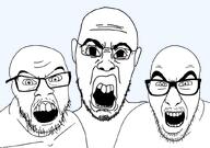 angry bald big_eyes big_lips buck_teeth disgusted ear glasses looking_at_you mustache open_mouth rage_trio series:trios_&_duos stubble teeth template transparent_background variant:feraljak variant:halojak variant:slitherjak // 828x581 // 115.5KB