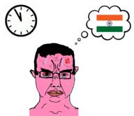 animated clock crying flag flag:india glasses india pink_skin seethe soyjak subvariant:chudjak_front teeth thought_bubble variant:chudjak yellow_teeth // 1154x1000 // 224.9KB