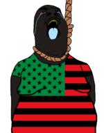 big_lips big_nose blue_tongue crying fat flag:pan-african-american hanging nigger nigger_nationalism red_sclera rope shitskin star total_americuck_death total_nigger_death variant:hydejak yellow_teeth // 961x1227 // 140.0KB