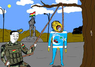 armor burning clothes flag hanging holding_object holding_rope islam kurdistan lynching military military_uniform piss rope smile soldier statue stubble syria tongue tree turkiye uniform variant:bernd variant:chudjak yellow_skin // 1280x914 // 698.8KB