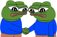 2frogs amphibian animal blue_shirt closed_mouth clothes frog green_skin hand handshake lips nas nas:pepe pepe pepe_the_frog subnas:apu transparent_background // 732x476 // 269.3KB