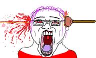 blood bloodshot_eyes blue_eyes clothes eyelashes glasses hair open_mouth poland purple_hair soyjak toilet_plunger variant:chudjak // 1109x673 // 349.2KB