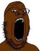 animated big_lips big_nose big_nostrils black_skin brown_skin bucket chicken ext=gif fried_chicken gape glasses kfc lips nigger open_mouth soyjak stretched_chin stretched_mouth stubble teeth variant:gapejak white_background // 1000x900 // 509.8KB