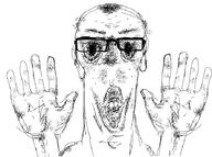 balding excited glasses hair hand hands_up open_mouth soyjak stubble variant:unknown // 887x660 // 60.1KB