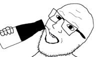 bottle drinking drinking_soylent glasses hand holding_bottle holding_object holding_soylent open_mouth plastic_bottle soy soyjak soylent soylent_bottle stubble variant:msgjak // 1784x1062 // 99.9KB
