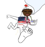 black_mask bloodshot_eyes clitty_leakage clothes congo_aryan_(user) crying drinking drinking_straw fell_for_it_again flag:israel flag:united_states full_body hat hello_my_name_is_(sticker) judaism leaking maga mask speech_bubble twp variant:soyak // 2601x2705 // 473.8KB