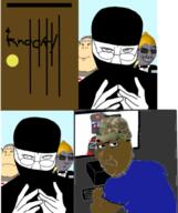 GuyinanAvenger_(user) Warrior-Z(user) advanced_combat_helmet antiswarthy_(namefag) atleast_i_admitted_it blue_shirt brown_skin coat comic computer countryhuman door glasses greenland keyboard knock lemon lemon_(user) russia shock smirk stubble subvariant:mexiaryan surprised tuxedo variant:chudjak variant:eviljak variant:meximutt variant:smugjak variant:zoomer_on_computer wine_glass // 658x783 // 245.1KB