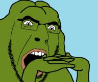 amphibian angry animal arm blue_background frog glasses green_skin groyper hand lips nas:pepe open_mouth pepe pepe_the_frog soyjak stubble subnas:groyper variant:cobson // 422x355 // 16.3KB