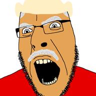 angry clothes don_cheto glasses grey_hair hair hat mustache open_mouth soyjak stubble variant:cobson white_skin // 721x720 // 34.2KB