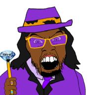 a_pimp_named_slickback adult_swim angry black_skin cane clothes fedora gem goatee gums katt_williams necktie pimp purple_shirt ring stick stubble suit suit_and_tie teeth the_boondocks tiger tinted_glasses variant:feraljak variant:soyak // 1500x1500 // 112.6KB