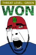 ahegao country emerald flag flag:netherlands gem glasses green green_eyes hair looking_up netherlands open_mouth schlog_color_event soyjak soyjak_blog stubble teeth text threat_level_green variant:cobson won // 721x1115 // 138.0KB