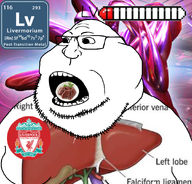 bowl glasses level_bar liver liver_(food) livermorium liverpool_fc open_mouth parsley plate series:elemental_mutts soyjak stubble variant:meximutt // 888x849 // 599.4KB