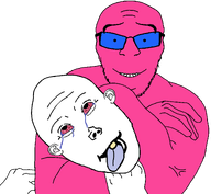 ack ack! admin bloodshot_eyes blue_tongue crying dead doll doll_(user) muscular_male one_tooth pink_skin tongue_out two_soyjaks variant:feraljak variant:vlodson // 1996x1844 // 257.4KB