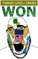 ahegao animal arrow bird eagle emerald featured flag flag:virgin_islands gem glasses green green_eyes hair looking_up open_mouth schlog_color_event soyjak soyjak_blog stubble teeth text threat_level_green united_states variant:cobson virgin_islands won // 721x1115 // 269.1KB