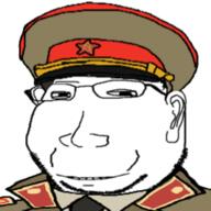 closed_mouth clothes collar_tabs communism ear epaulettes eyelids glasses hammer_and_sickle hat military military_uniform necktie small_eyes smile soviet_army_uniform soviet_union soyjak star stubble subvariant:massjak subvariant:wholesome_soyjak uniform variant:gapejak // 600x600 // 195.3KB
