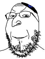 clothes glasses hat judaism kippah large_nose smile soyjak stubble variant:gapejak // 609x800 // 133.4KB