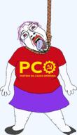 ack arm bloodshot_eyes brazil clothes communism crying dead flag full_body glasses hair hand hanging leg mustache open_mouth pco politics purple_hair rope shoe skirt soyjak stick stubble suicide template tongue tranny tshirt variant:bernd workers'_cause_party yellow_teeth // 1375x2392 // 391.9KB