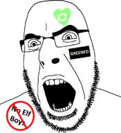 cuckoldry elf glasses green green_tattoo open_mouth orc orced soyjak stubble tattoo text variant:cobson // 721x789 // 58.5KB