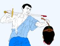Jew-Z(user) Warrior-Z(user) ack blood brown_skin buff chud clothes hanging hat head islam jews judaism kippah leaking rope shitskin star_of_david sword tallit troon variant:chudjak // 2048x1588 // 230.3KB