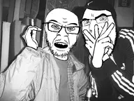 2soyjaks adidas artist:tQQt bald band bottle cigarette glasses grayscale half_closed_eyes hand iris irl looking_at_you music open_mouth photo ptitsu_em pupils variant:cobson variant:feraljak white_skin // 807x605 // 230.6KB