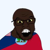 black_skin clothes county flag flag:liberia flag:montserrado_county glasses hair liberia liberian montserrado_county mustache open_mouth plant small_eyes soyjak stubble transparent transparent_background tree variant:feraljak yellow_sclera // 1500x1500 // 57.4KB