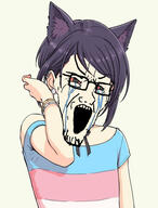 anime bloodshot_eyes crying glasses hair meta:possibly_duplicate open_mouth paxiti soyjak stretched_mouth stubble tranny variant:soyak // 730x960 // 244.3KB