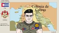 beret brown_hair buff chud clothes colonialism colonization country cuba ear flag:cuba glasses hat irredentism lips map meta:tagme serious subvariant:chudjak_front subvariant:muscular_chud variant:chudjak vein // 4024x2257 // 2.9MB
