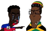 2soyjaks black_skin blood cannibalism crying flag:haiti flag:jamacia haiti jamaica pointing subvariant:euroaryan variant:chudjak // 1070x700 // 51.3KB